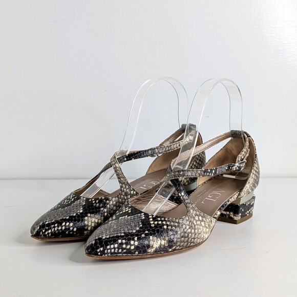 AGL Italian Snakeskin Low Block Heel D'Orsay Pumps Gray Python Print - Picture 13 of 13